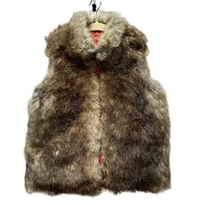 Baby Gap Reversible Vest Red Ditsy Floral Faux Fur Pockets Outdoors Warm Cozy 3T